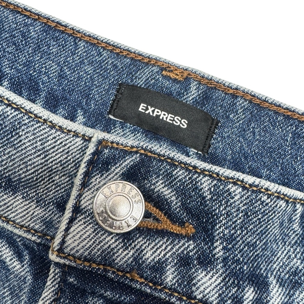 Express ‘70s flare mid rise two tone jeans women’s 10R ***measures 35” waist - Picture 8 of 15